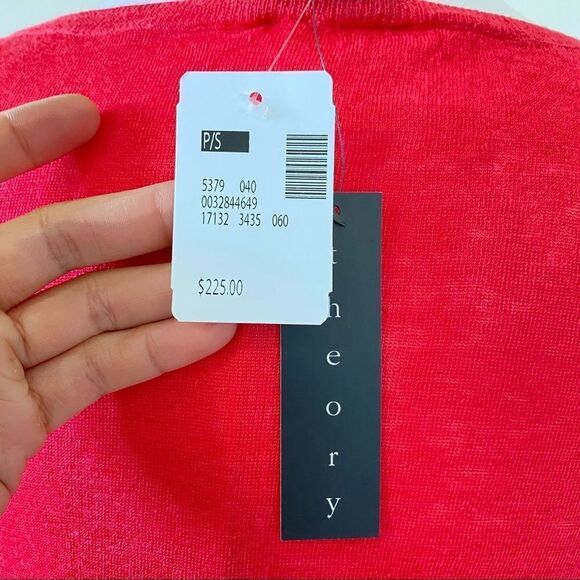 THEORY Sag Harbour Linen Short Sleeve Braided Side In Watermelon - Picture 4 of 6